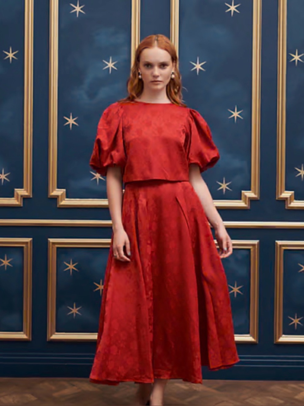 Sister Jane Red Jacquard Puff Sleeve Set
